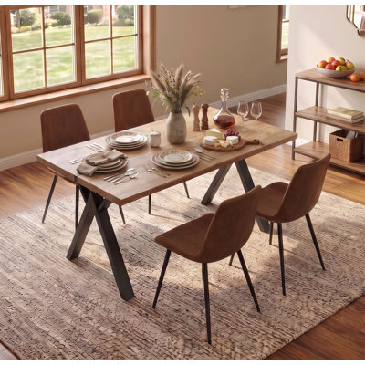 Dining Room Set for 4-6, 63" Rectangular Dining Table with Upholstered Chairs, MDF Tabletop, Metal Legs, Kitchen Table and Chairs