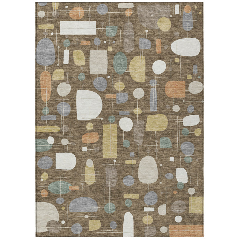 Machine Washable Indoor/Outdoor Jourdan ACN2393 Mid-Century Modern Rug, Rectangle 2'6" x 3'10"