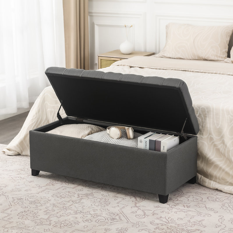 40 Inches Upholstered Storage Ottoman Bench, Gray