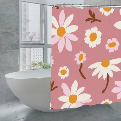 Rideaux de douche à motif de marguerites roses, 71 x 71