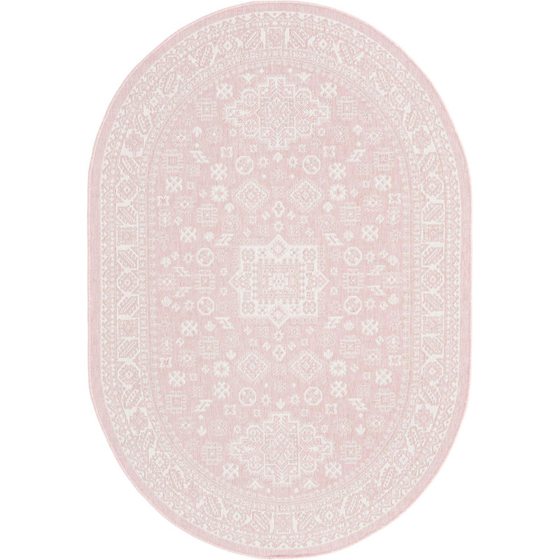 Outdoor Chand Area Rug Pink Color, Oval 5'3" x 7'10"