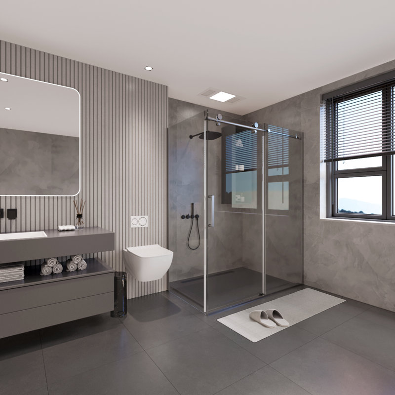 Cabine de douche rectangulaire sans cadre l 59 po x P 30,3 po x H 75 po, Nickel brossé