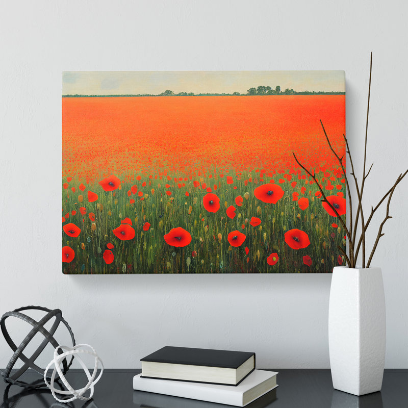 Unreal Poppy Field Flowers - Wrapped Canvas Painting, 35cm H x 50cm W x 3cm D