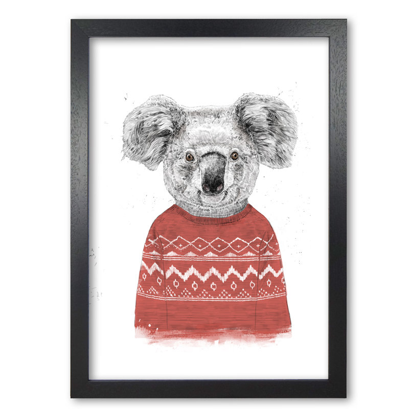Winter Koala by Mercedes Lopes Charro - Print, 29.7 cm H x 21 cm W x 5 cm D, Black Grain