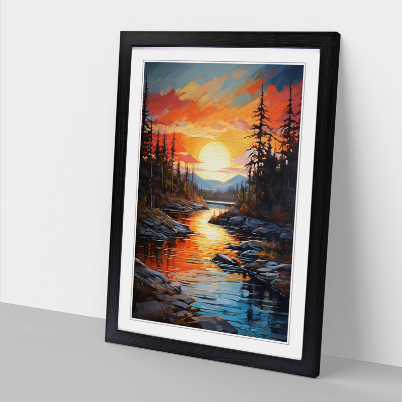 Lake Expressionism Art - Framed Print, 34cm H x 25cm W x 2cm D, Black Framed