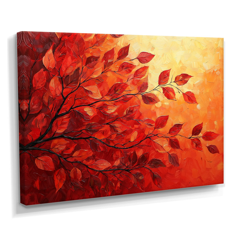 «Autumn Sunset Maple Leaf I - Leaves», reproduction sur toile encadrée, H 30 po x l 40 po, Toile tendue, Ne s’applique pas