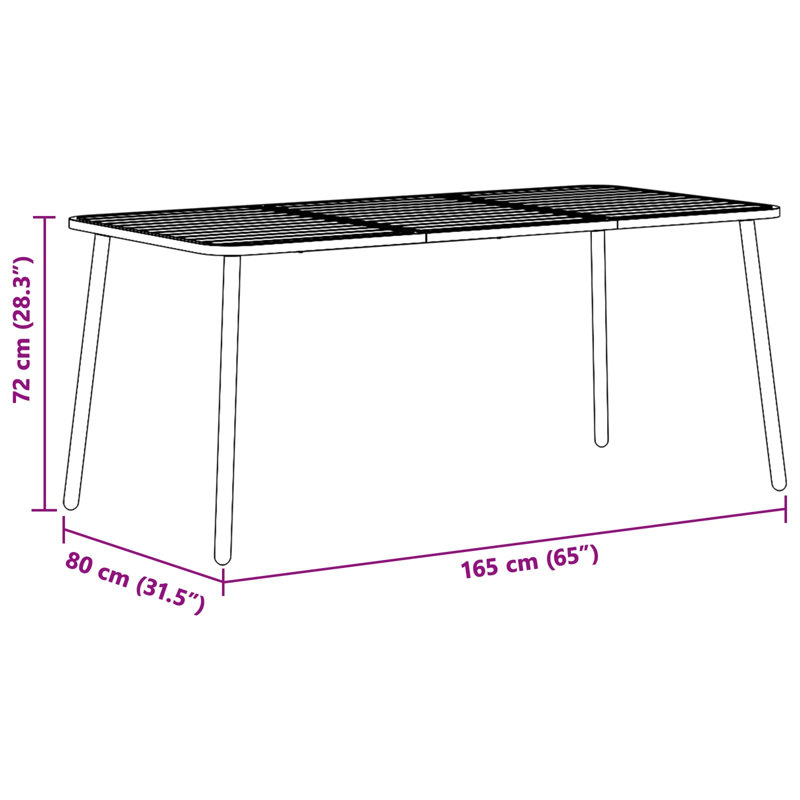 Steel Patio Dining Set Table,, 5, 72 cm H x 165 cm W x 80 cm D, 4
