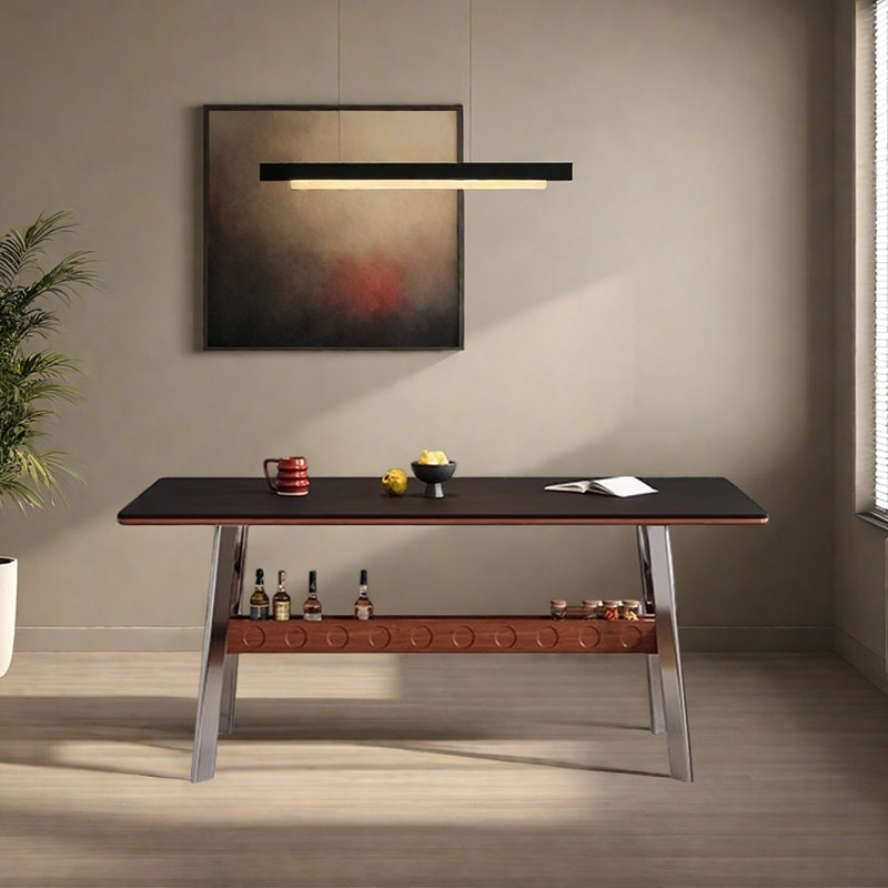 Retro and elegant metal-legged dining table, 29.52"H x 62.99"L x 31.49"W, Black