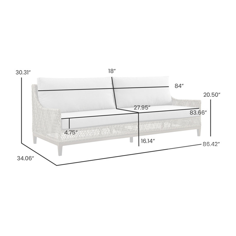 Comras Wicker And Aluminum Outdoor Sofa In Brown With Gray Cushions