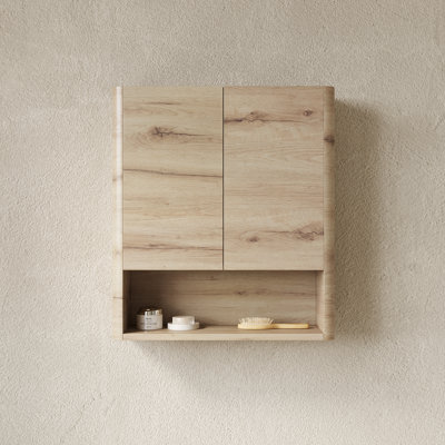 Wall-Mounted Bathroom Storage Cabinet With Doors, Shelf, And Open Compartment, Over The Toilet Space Saver For Bathroom, Kitchen, Or Laundry Room, White Oak Finish | Gift Idea