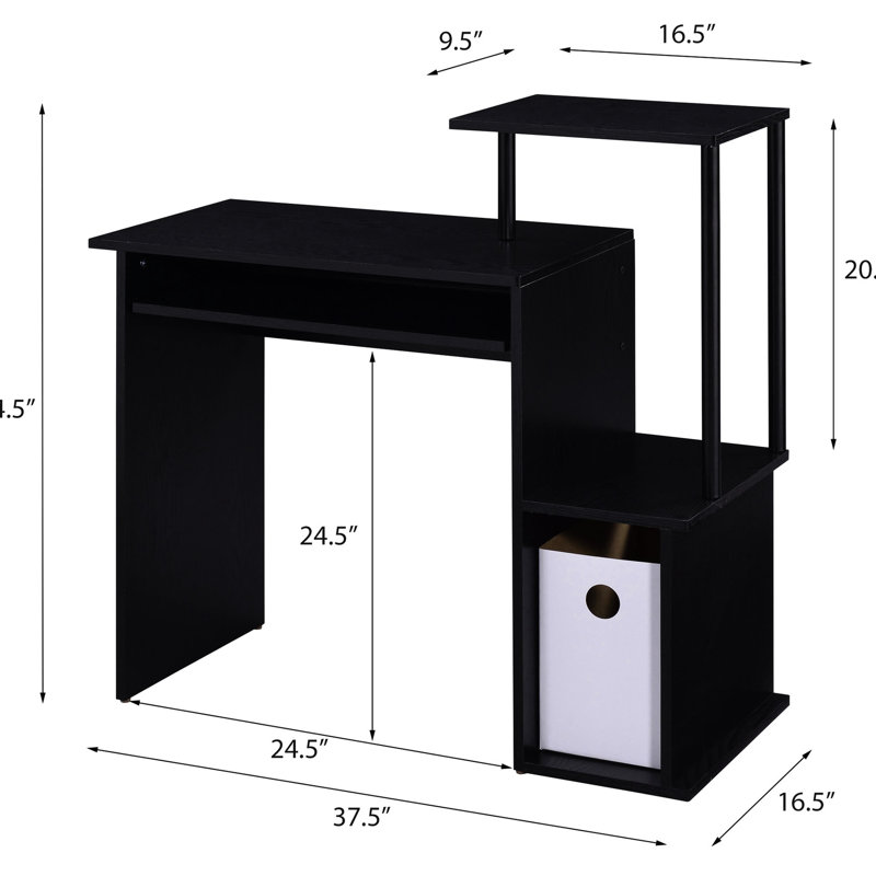 Bureau noir spacieux avec plateau à clavier intégré et table de rangement pour ordinateur supplémentaire, Noir