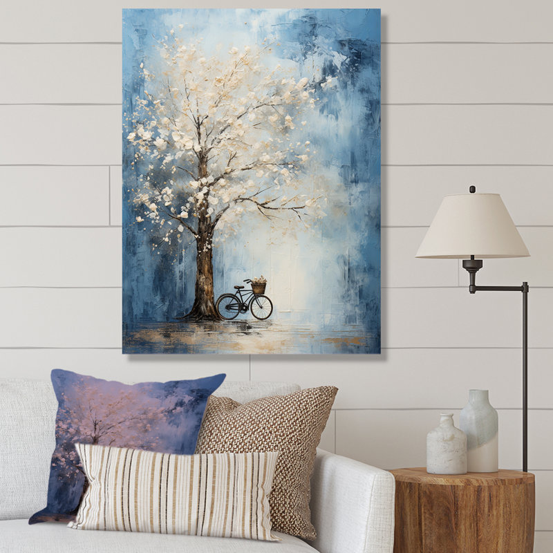 Indigo Intrigue arbre blanc sur toile, Toile tendue, H 32 po x l 24 po x P 1 po