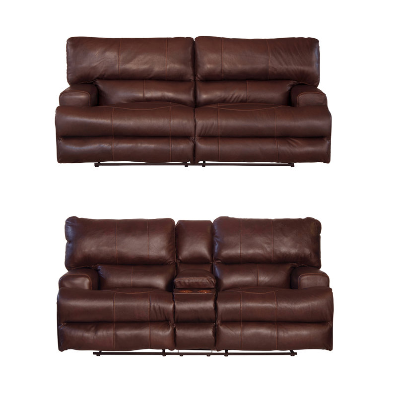 Ensemble de salon inclinable en cuir véritable 2 pièces