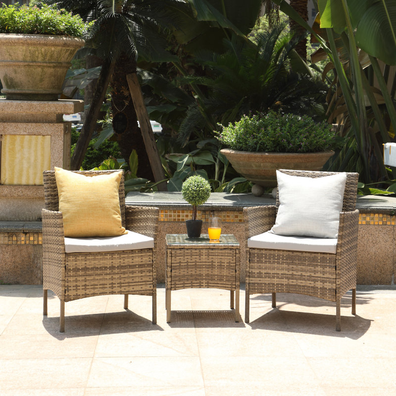 Emilee 2 Seater Rattan Conversation Set, Yellow