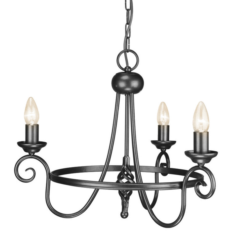 Ballycastle 3 - Light Candle Style Chandelier, Black