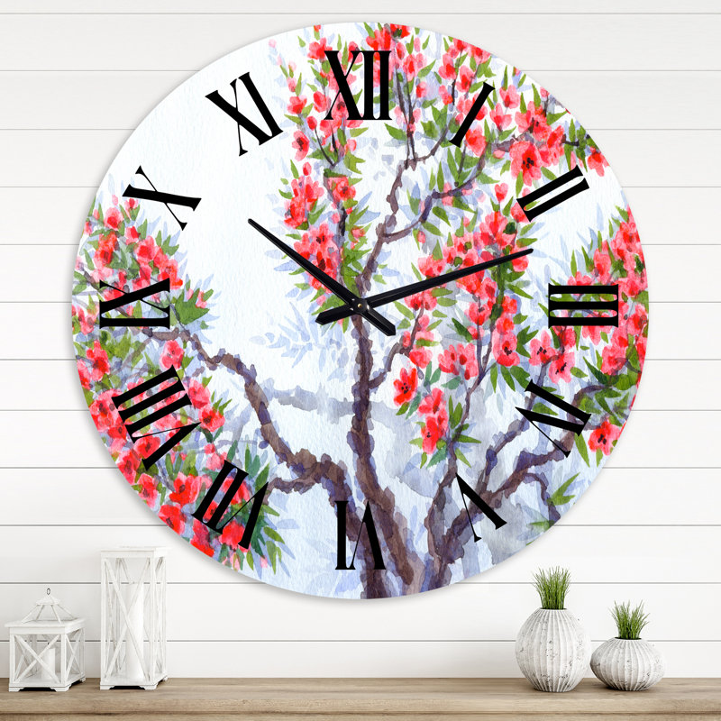 Fleurs rouges du printemps - Horloge murale traditionnelle, Grand