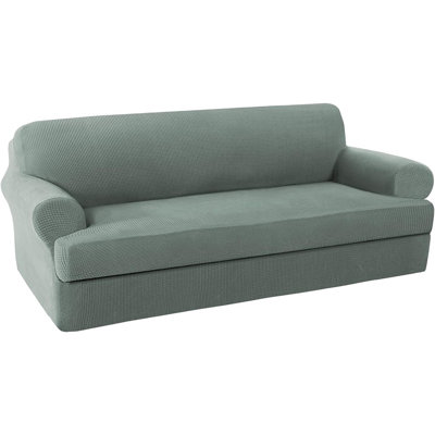 Two-Piece Stretch Sofa Cover Set – Sage – Spandex Jacquard, Fits T Or Box Cushions,  Sofa