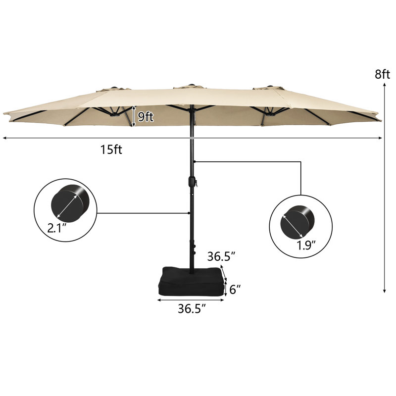 Parasol de marché rectangulaire 15 pi x 9 pi avec manivelle et base Gerardi, Beige