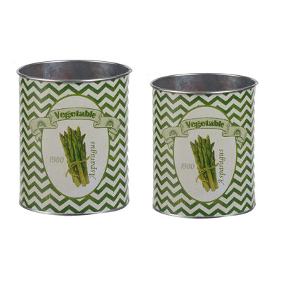 Ensemble de 2 pots de fleurs rétro en fer vert, grands pots à asperges pour une utilisation intérieure et extérieure à l'abri