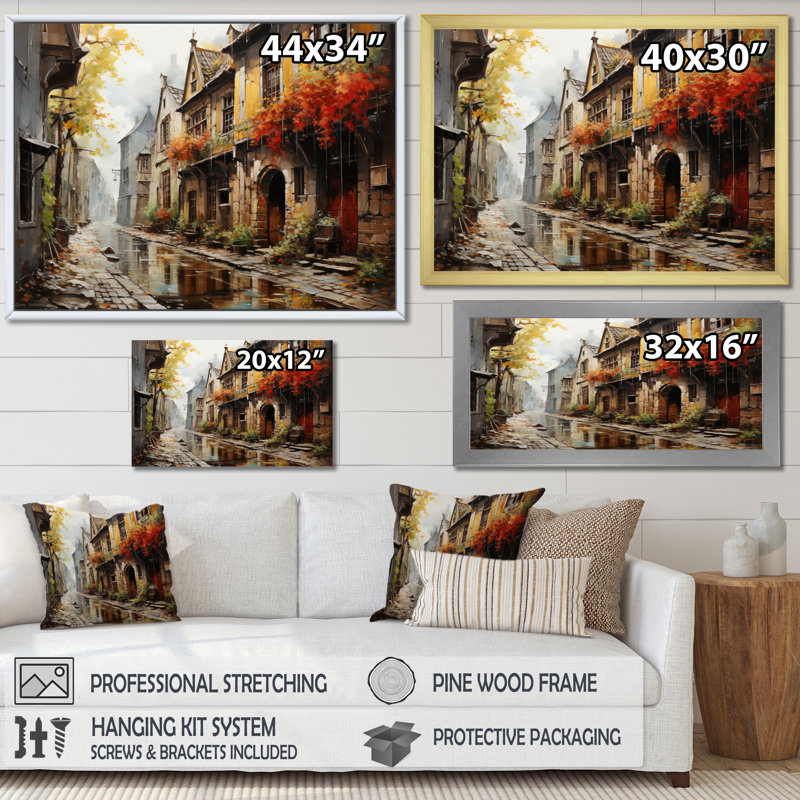 «Danemark Old Town Alley II», reproduction sur toile, H 12 po x l 20 po x P 1 po, Cadre flottant doré