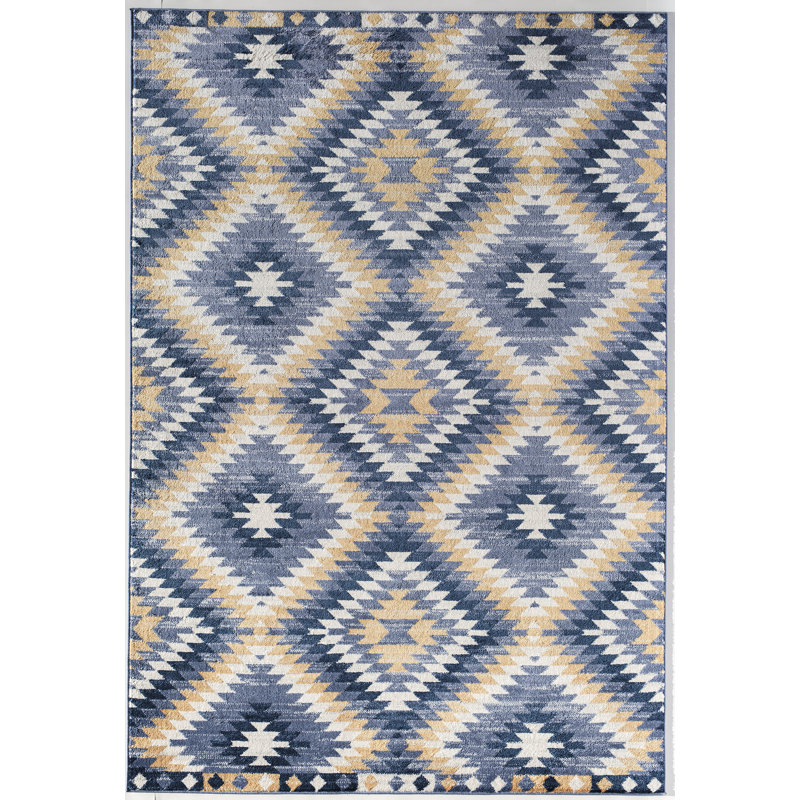 Heron Bodrum Tribal Kilim Denim Area Rug, Rectangle 2' x 4', Blue/Ivory/Navy/Orange