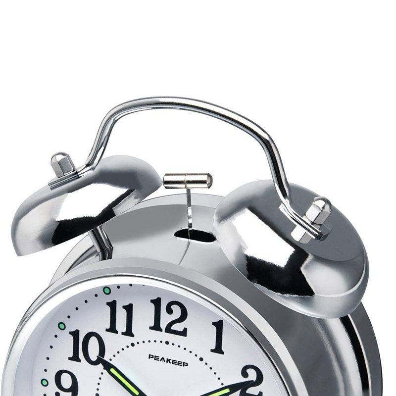 Réveille-matin analogique à quartz en métal, Chrome