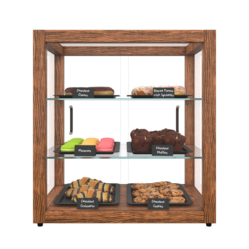 20 In. Artisan Wooden Bakery Square Display case, Dark wood color 3 Tiers, Brown
