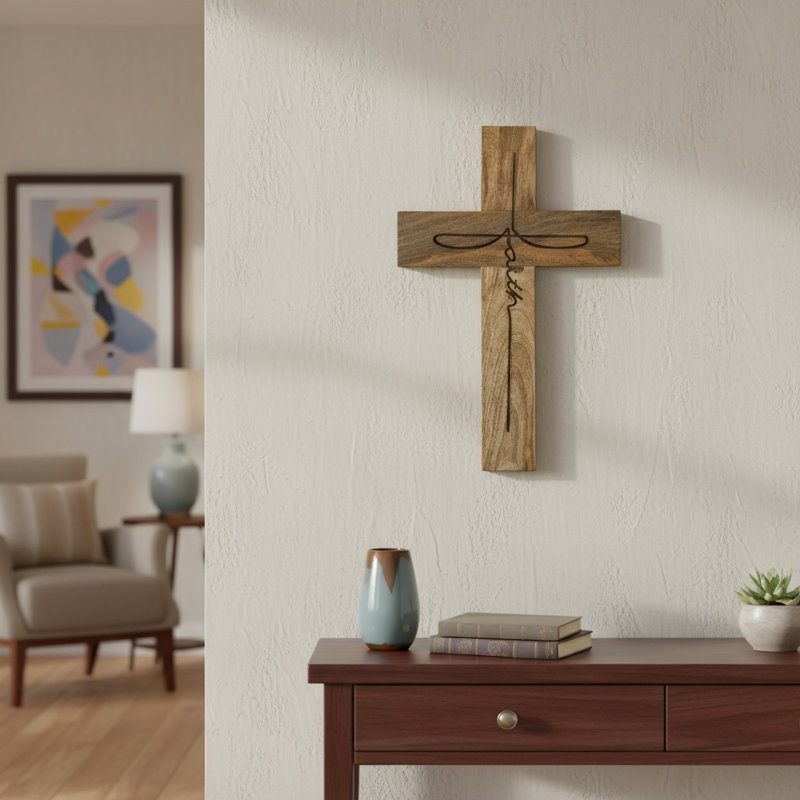 Croix murale Faith - naturel brûlé