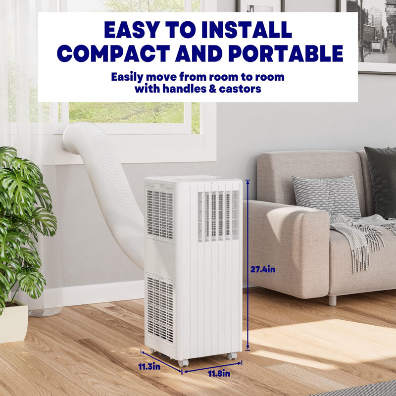 Climatiseur portatif compact blanc 3-en-1 8 000 BTU avec déshumidificateur et ventilateur, déshumidification de 45 L / jour pour la chambre ou le bureau