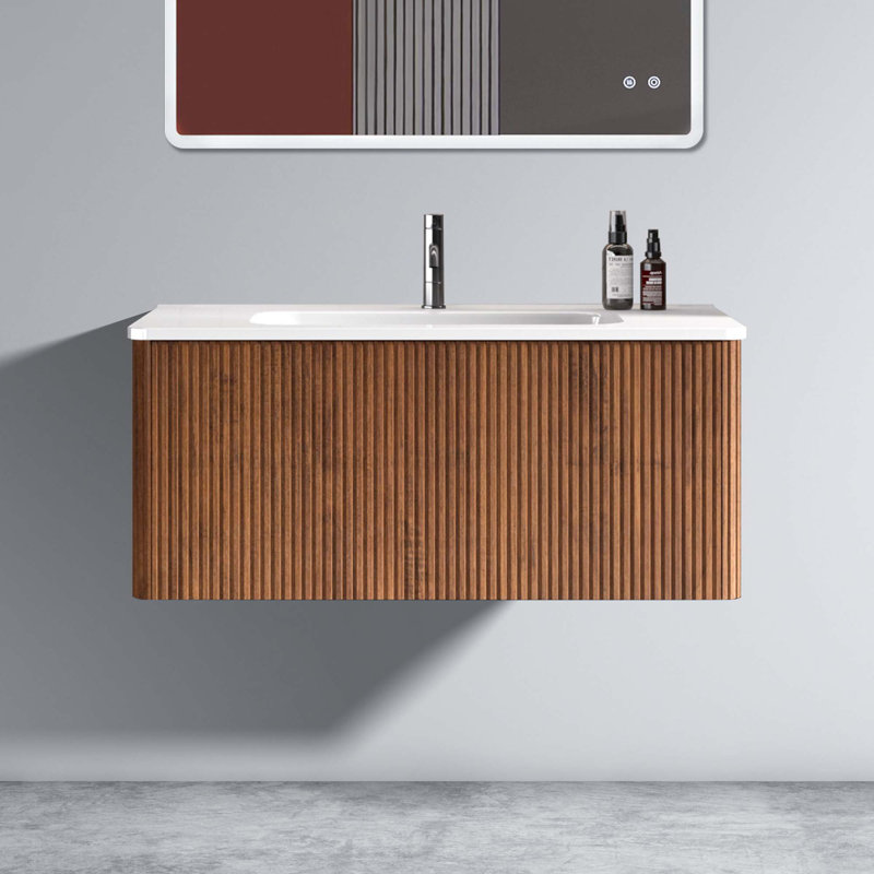 Meuble-lavabo mural moderne à rayures avec lavabo en céramique