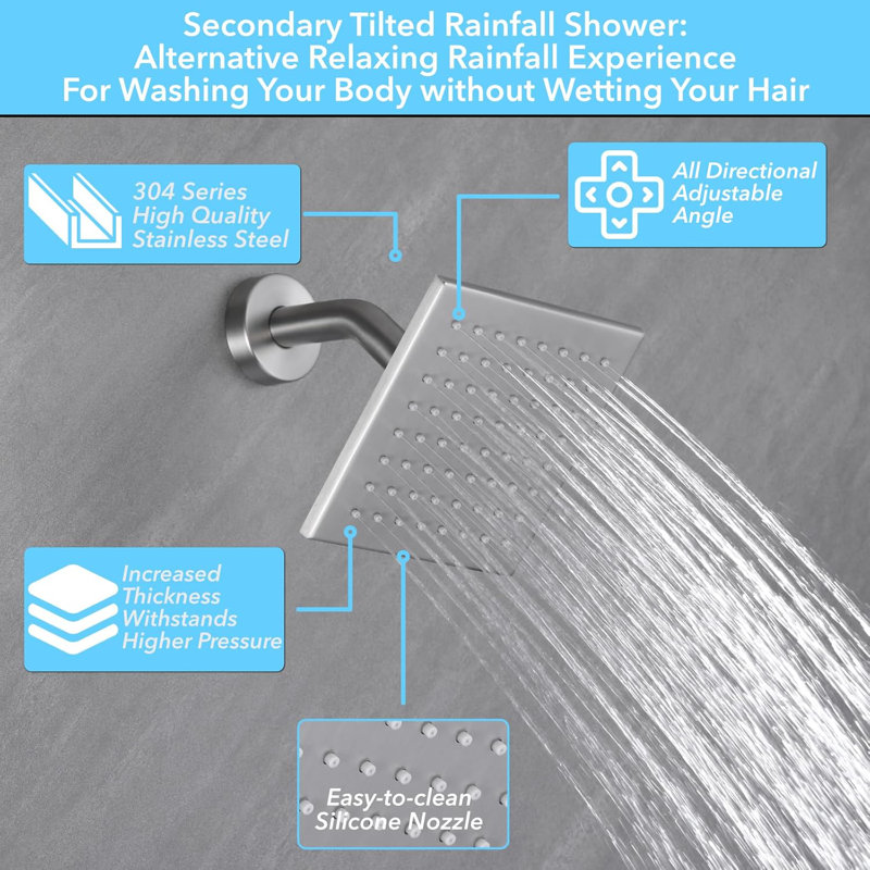 VANFOXLE Shower System With Push Button Diverter, 2-In-1 Handheld Shower Head, High Pressure Rainfall Shower, Anti-Scalding Valve, And Durable Wall Mount Design