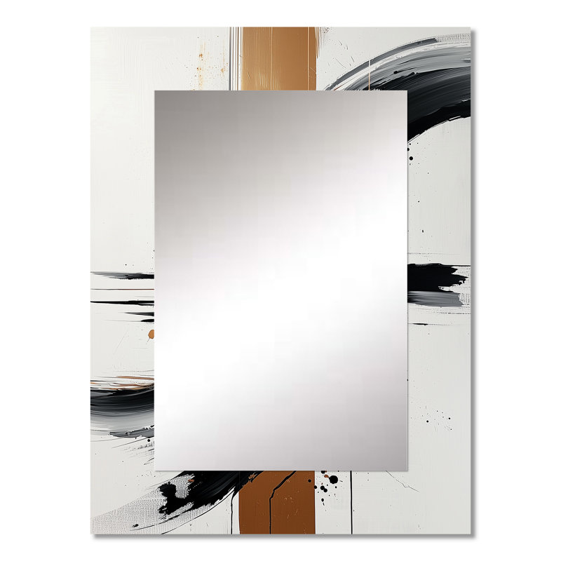 Black White And Gold Ink Expression IV - Abstract Shapes Wall Mirror, Modern Decorative Mirror, Printed Metal Art, 32" x 24"