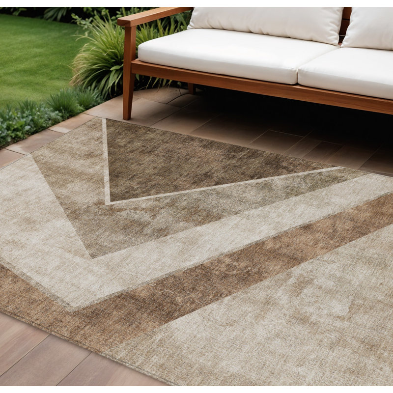 Tapis intérieur lavable à motif géométrique 9 pi x 12 pi beige