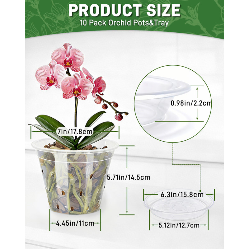 10 Pack 7 Inch Deeper and Thicker Plastic Orchid Pots with Holes