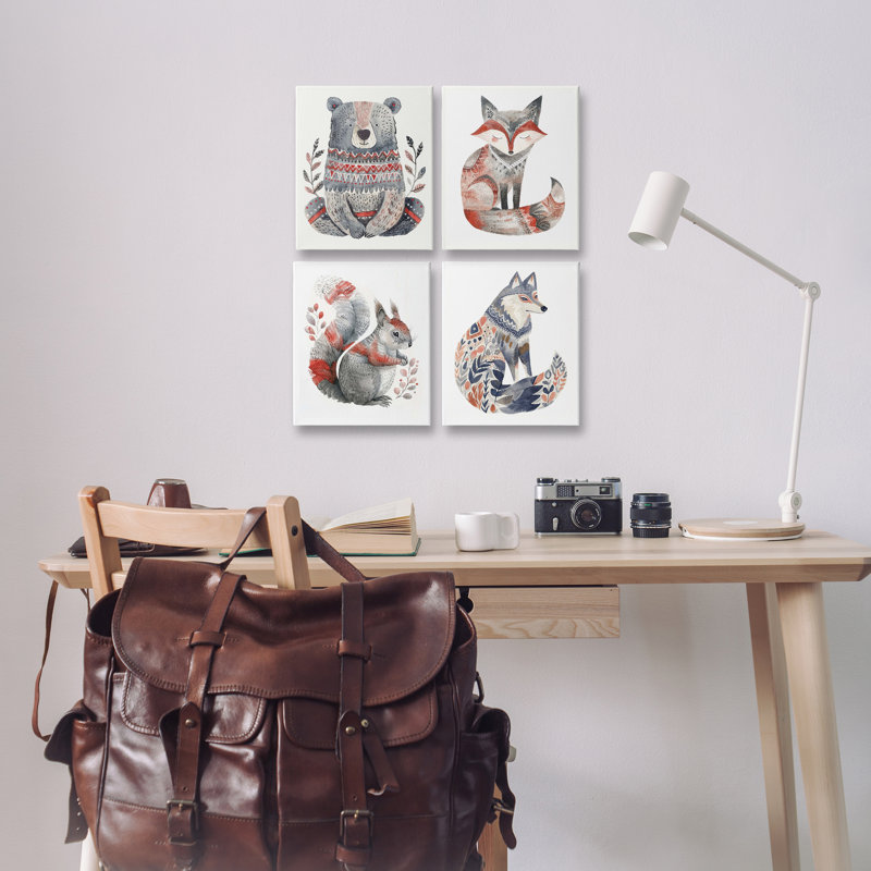  «Scandinavian Forest Animals», ensemble d'art sur toile 4 pièces par LSR Design Studio, H 14 po x l 11 po