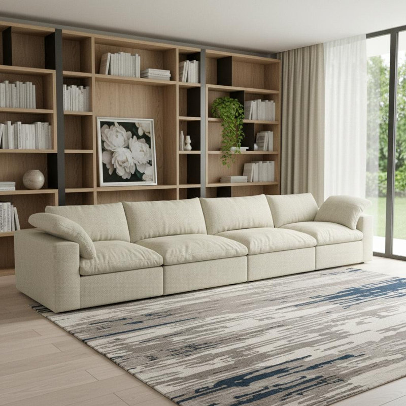 Canapé modulaire 160 po en mélange de lin kaki avec coussins décoratifs 160 po