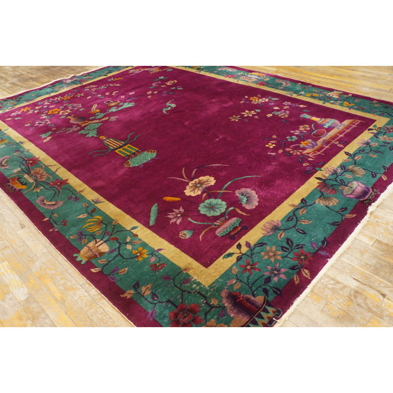 Antique Art Deco Room Size Wool Purple Rug