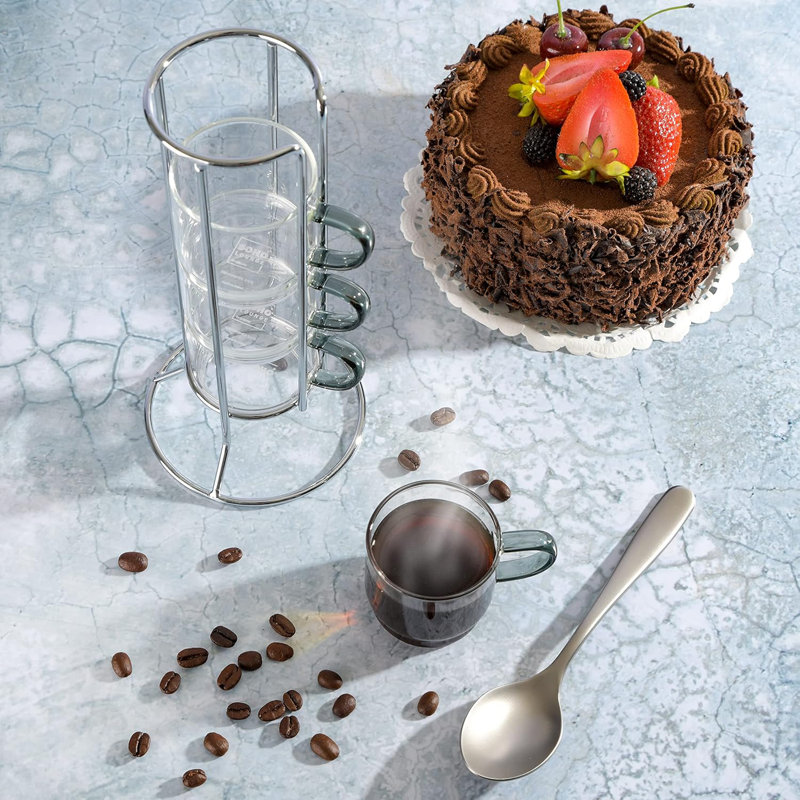 Gibson Soho Lounge 4-Piece Stackable Glass Espresso Cup Set with Rack