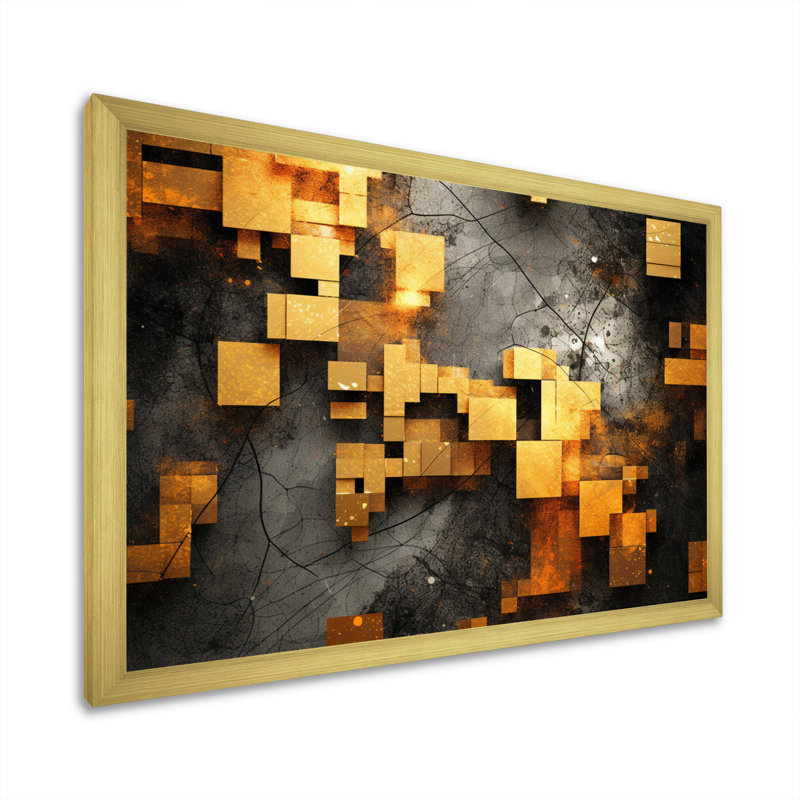 Visions cubistes dorées et noires V, Cadre doré à une seule photo, H 12 po x l 20 po x P 1 po