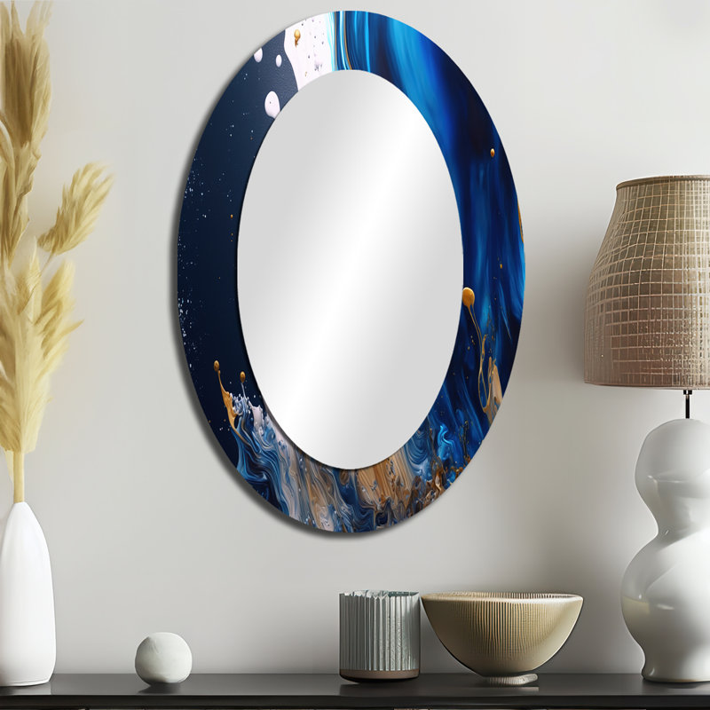 Ice Paint Splash I - Miroir décoratif ovale abstrait sur métal, 36 po x 24 po