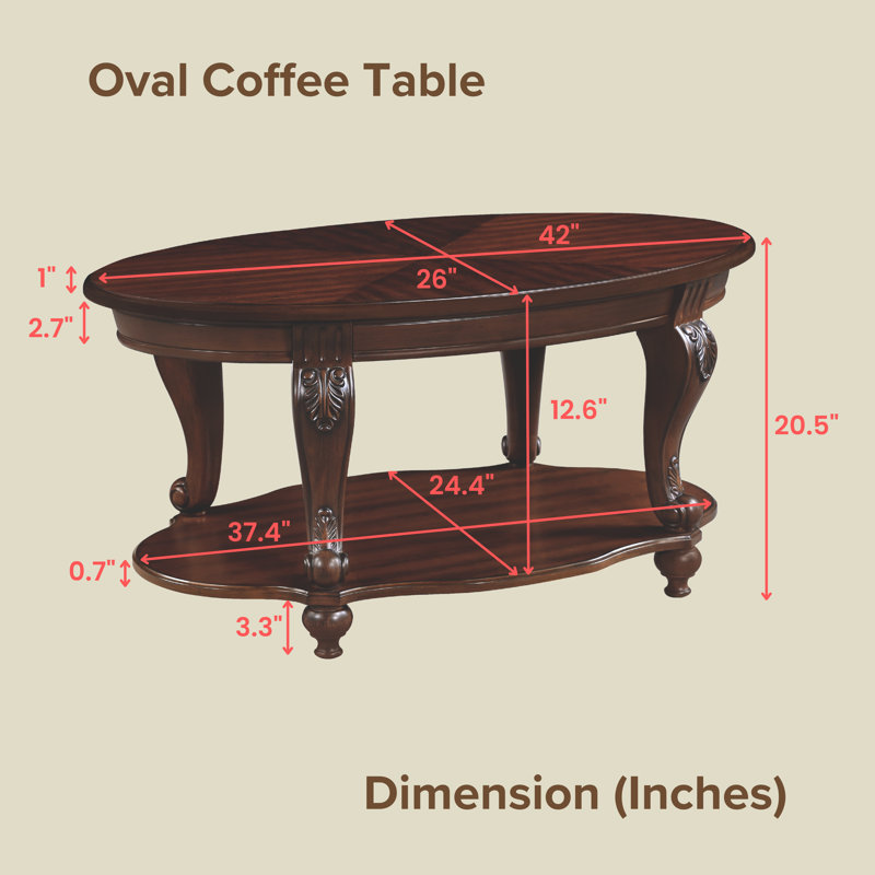 Table basse ovale en bois 42 pouces, Bois de cerisier, Bois de cerisier