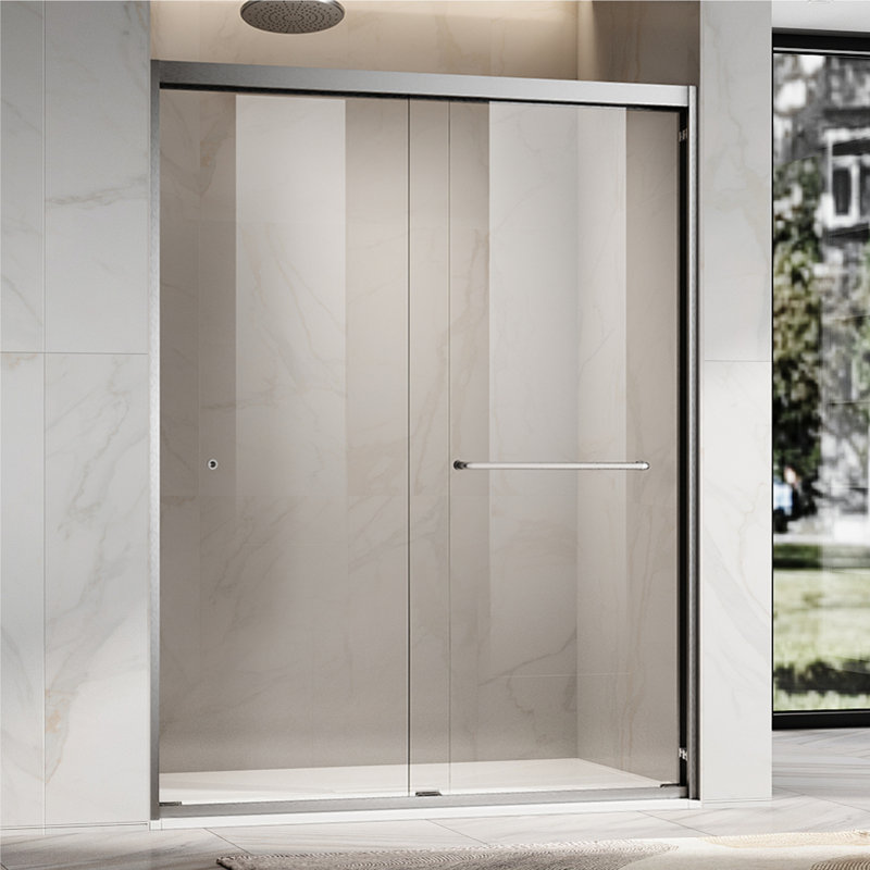 Duchess 56 to 60 in. x 72 in. H Semi-Frameless Stainless Steel Double Sliding Shower Door in Brushed Nickel with 5/16 in. (8mm) Clear Glass