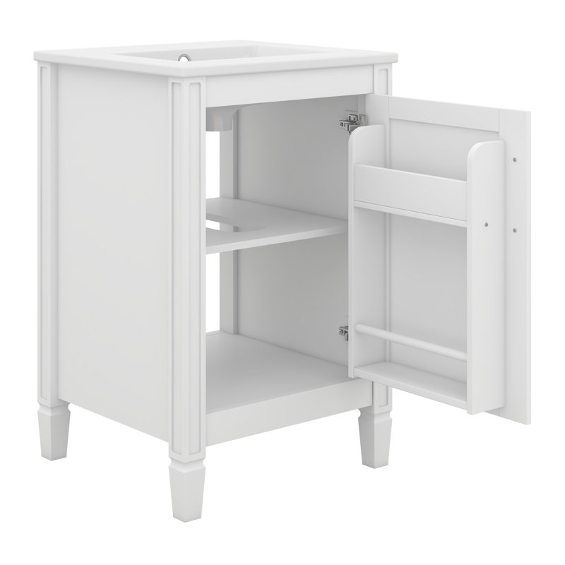 Meuble-lavabo de 20 po avec lavabo en céramique, armoire de salle de bain avec porte-étagères et porte à fermeture en douceur, tablette réglable en forme de U