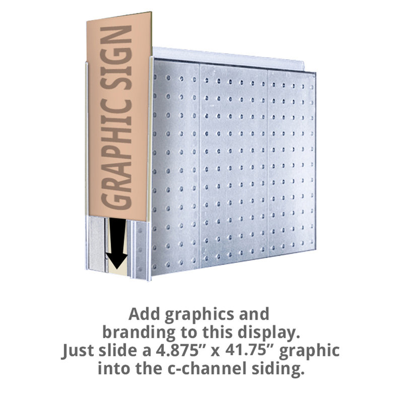 Red Plastic Two-Sided Pegboard Floor Display with Silver Base