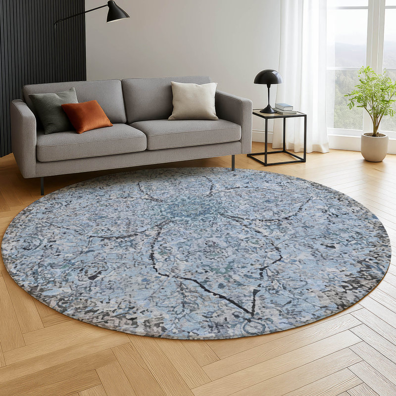 Premium Machine Washable Mayfield AMF2136 global Rug, Gray, 8' Round