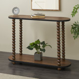 Chirillo Wood Oval Spindle 1 Shelf Brown Console Table with Beaded Edges