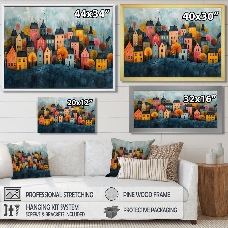 Scandinavian Nordic Style Homes In The City - Décoration murale scandinave, Cadre flottant brun, H 16 po x l 32 po