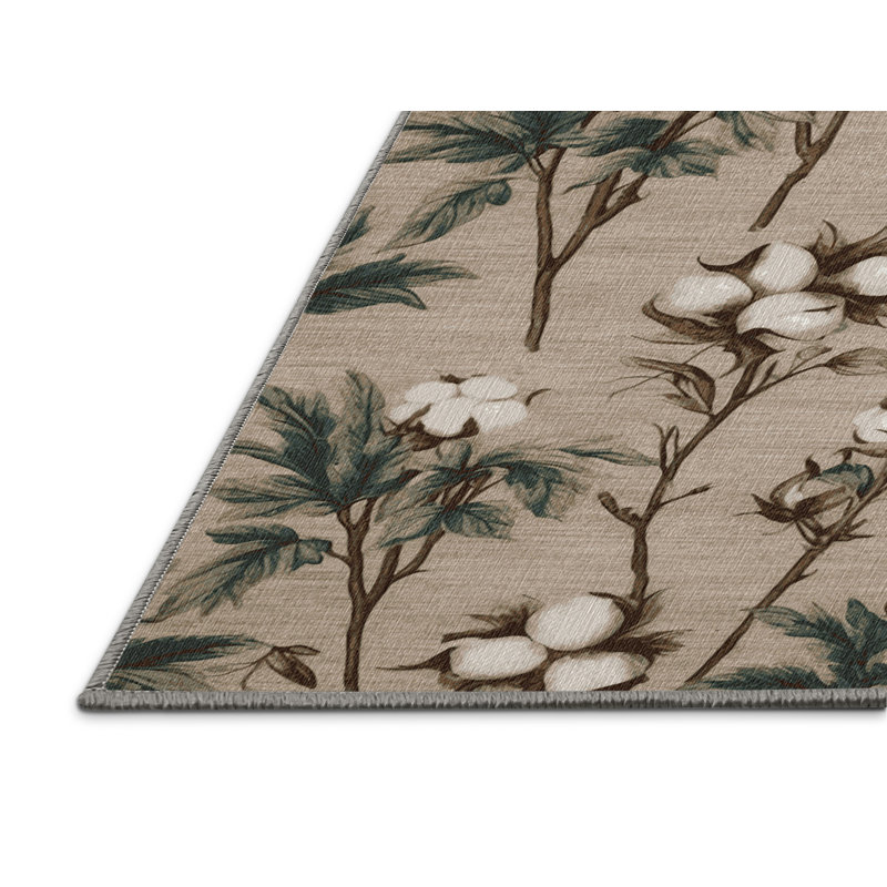  Washable Cotton Plants Farm Area Rug, Round 4'