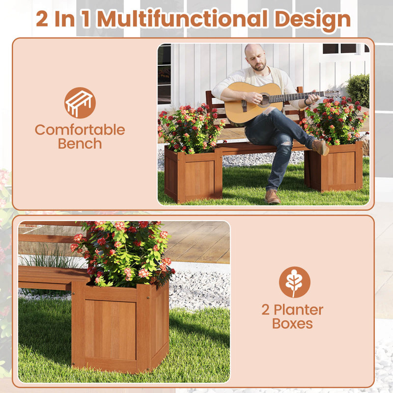 2 boîtes à fleurs avec banc et 2 bacs à fleurs à dossier ouvert pour le patio