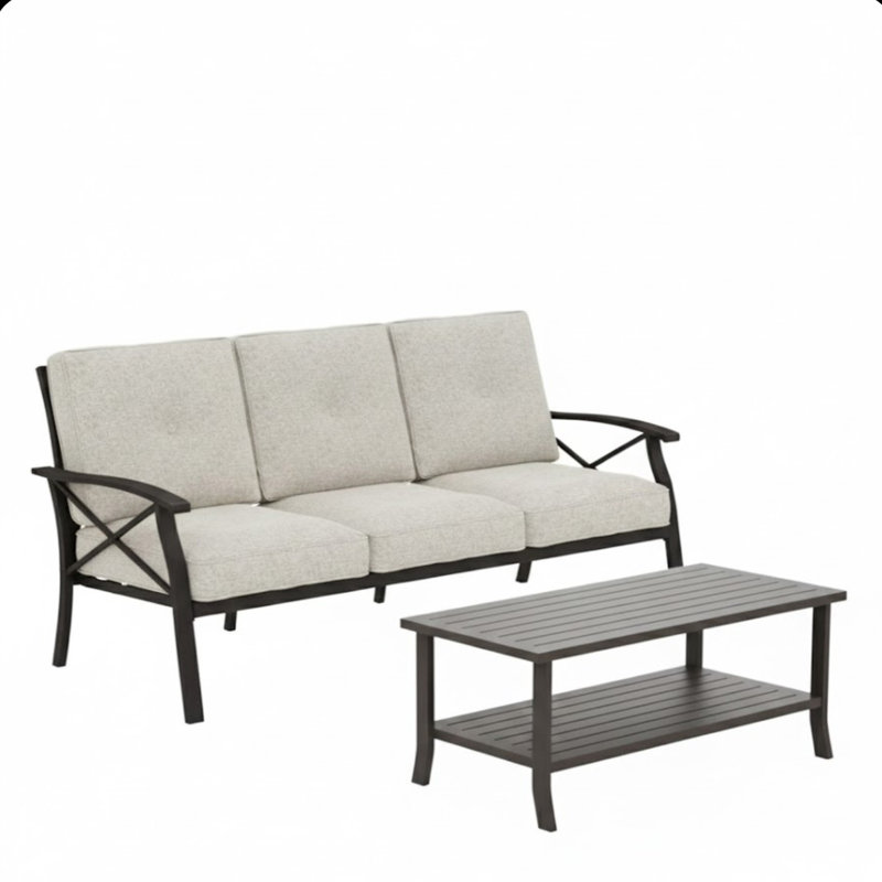 2 Piece Outdoor Patio Set, Beige, Light Khaki